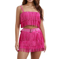 Two Piece Sets Women Summer Punk Club Sexy Skirt Sets Sleeveless Sequin Tassel Camis Top + Mini Skirts with Belt Female 2Pcs Set