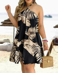 Vestidos Sem Mangas Sem Costas Curto Mini Vestido Solto Halter Neck Estampa Praia Vestido de Verão Floral Vestidos S-3XL