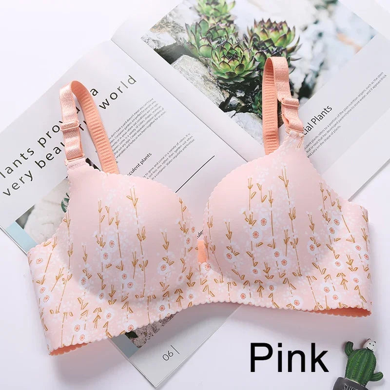 Sutiã sem costura com estampa de flores para mulheres, lingerie sexy, sutiã push up floral, roupa íntima de uma peça