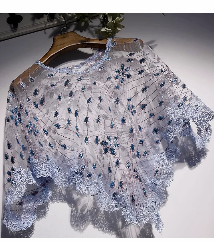 Capas e xales elegantes para mulheres, casaco solto com bordado, colete de renda, bolero, acessórios, casaco para festa, roupa externa WZ2375