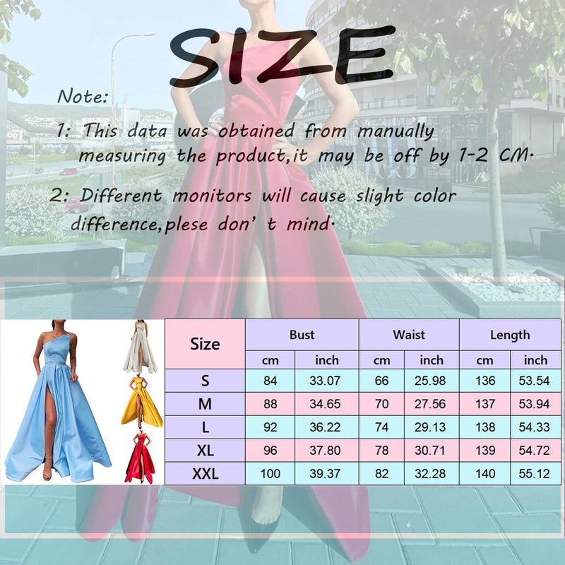 Women One Shoulder Evening Dress Formal Party Cocktail Dress Satin Wedding Bridesmaid Dresses With Slit Plus Size Long Dress - CRAVO ROSE