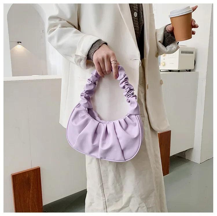 Fashion Pleated Cloud Handlebags Womens Soft PU Bags Leisure Armpit Bag Shopping Shoulder Tote Underarm Handbag Female Hand Bags - CRAVO ROSE