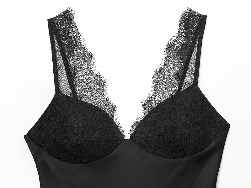 MUJER Women's Tops Sexy Lace Corset Top Woman Black Satin Backless Tops for Women off Shoulder Camisole Night Sleeveless Tops