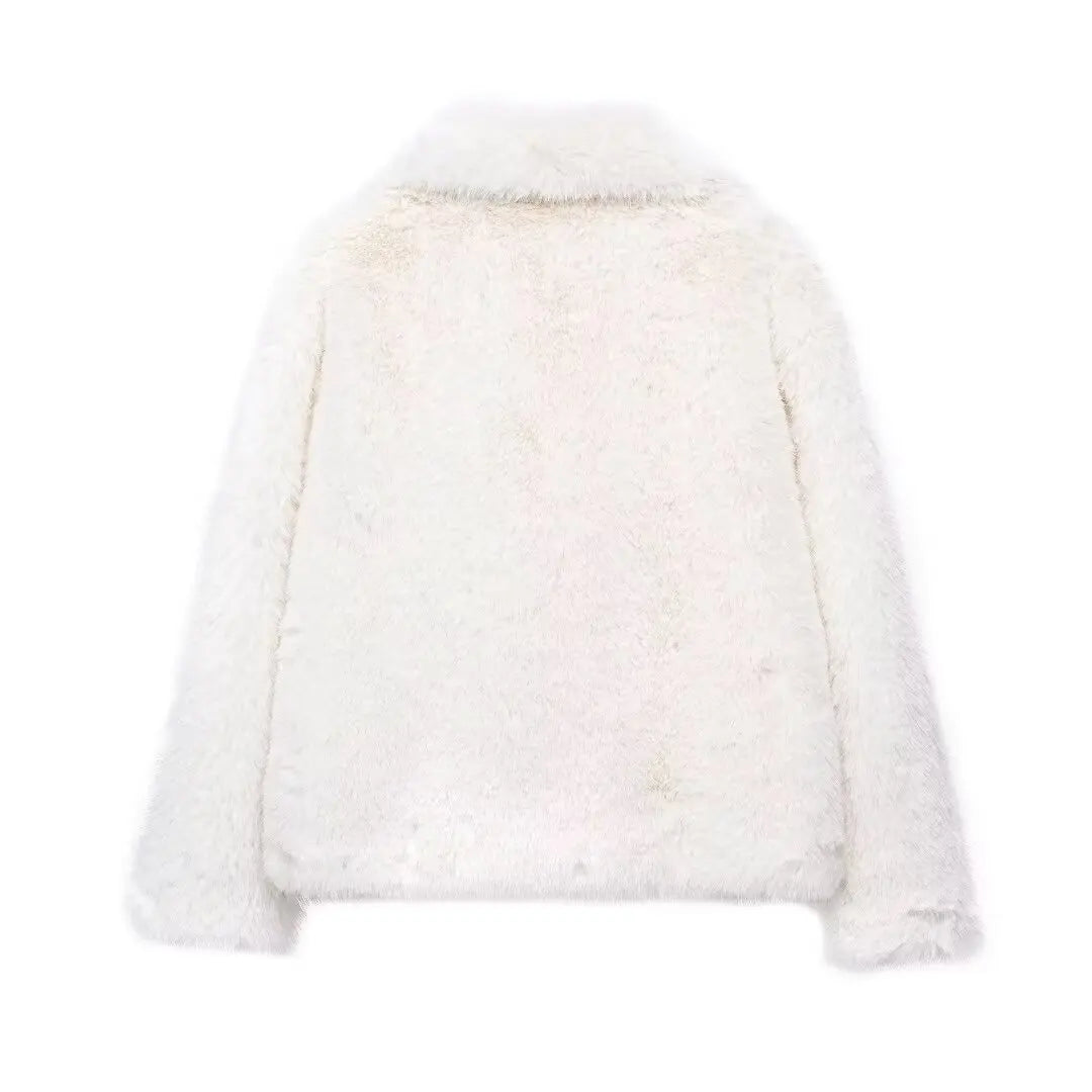 HXAO White Faux Fur Coat 2024 Woman New in coats Autumn Winter Fur Plush Fluffy Jacket Warm Red Gray Black Outerwears