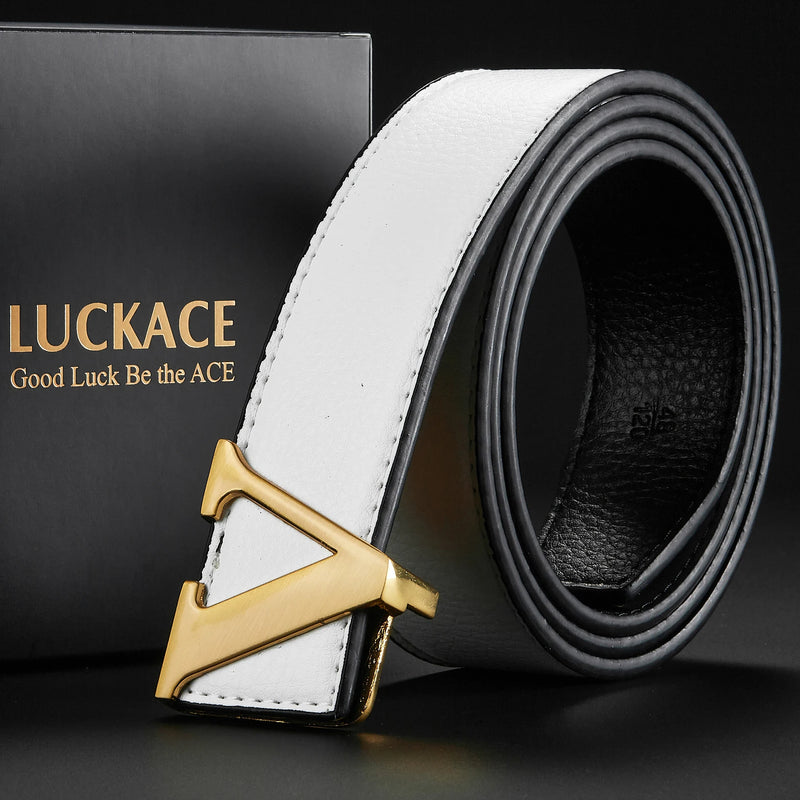 Cinto de design LUCKACE para homens, moda feminina, luxo, letras, fivela lisa, liga, fivela em V, cintos de couro, presentes, cintura