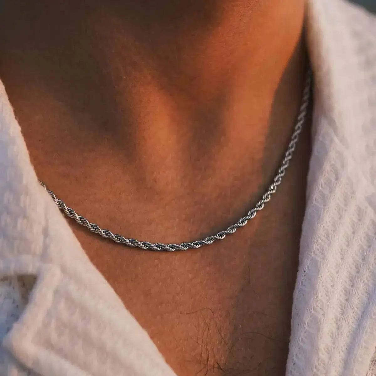 Colar de corrente de corda torcida 18k real banhado a ouro de aço inoxidável, joias à prova d'água de 2/3/4/5mm - CRAVO ROSE