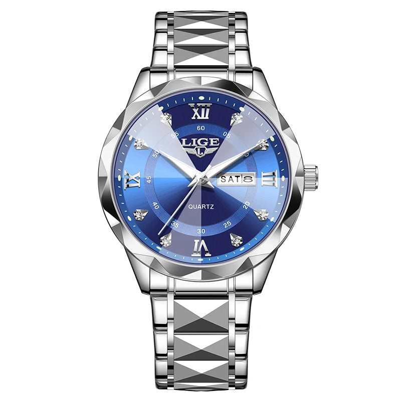 New LIGE Top Brand Luxury Man Wristwatch Waterproof Luminous Date Week Men Watches Stainless Steel Quartz Men's Watch Male reloj