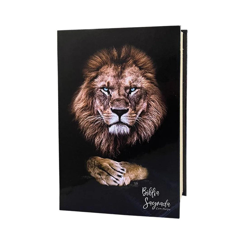 Biblia Holy Lion Gold-Palavra de Jesus em capa dura vermelha com harpa - CRAVO ROSE