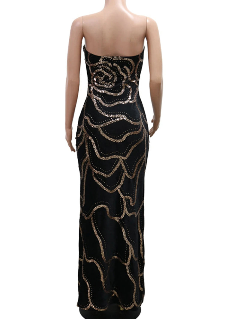 Vestidos longos Sexy preto sem costas lantejoulas maxi  elegante bodycon