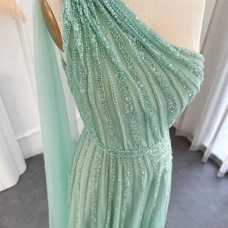 Bella Luxury Beaded Prom Dresses Yellow One Shoulder Wedding Dress Customized Sleeveless Sexy Side High Split Vestidos De Fiesta