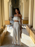 2025 New Sexy Tassel Two Piece Set With Pants Wide-Leg Pants Summer Women White Tube Top with Pants Suit Female