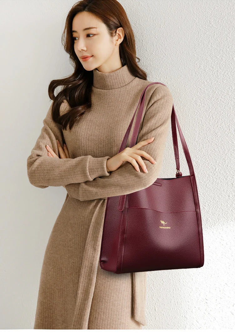 Bolsa de ombro feminina de couro de luxo, bolsa tiracolo fashion com axilas, bolsa carteiro para compras, bolsa grande de capacidade