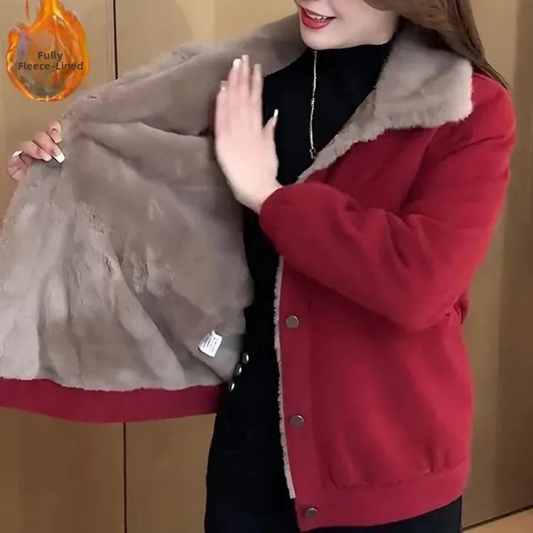 Thickened Fleece Lined Cotton Parka Coat Women's Style 2025 Winter New Arrival American Retro Mountain Eagle Design Jacket