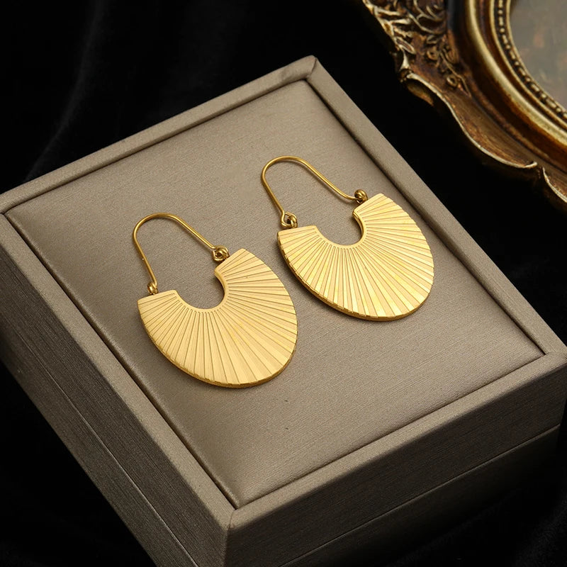 Brincos de argola EILIECK 316L em aço inoxidável dourado, formato de leque, geométrico, estilo boêmio, para mulheres, pingente de orelha, joia, presente para festa