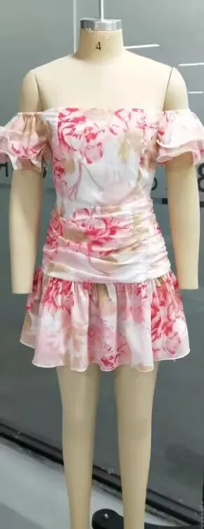 Women's Elegant Style Dress 2024 Spring Summer Latest White Flower One Shoulder Mini Dress Command Loose Fitting Short Skirt