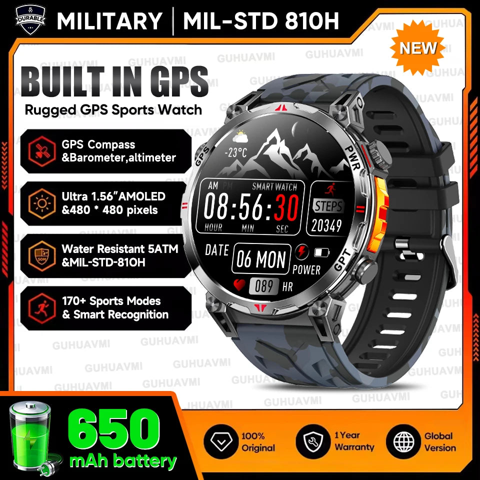 2025New Military T-Rex3 Ultra GPS SmartWatch Built in GPS Compass Altimeter Barometer 5ATM Waterproof 650mAh Sports Bracelet Men