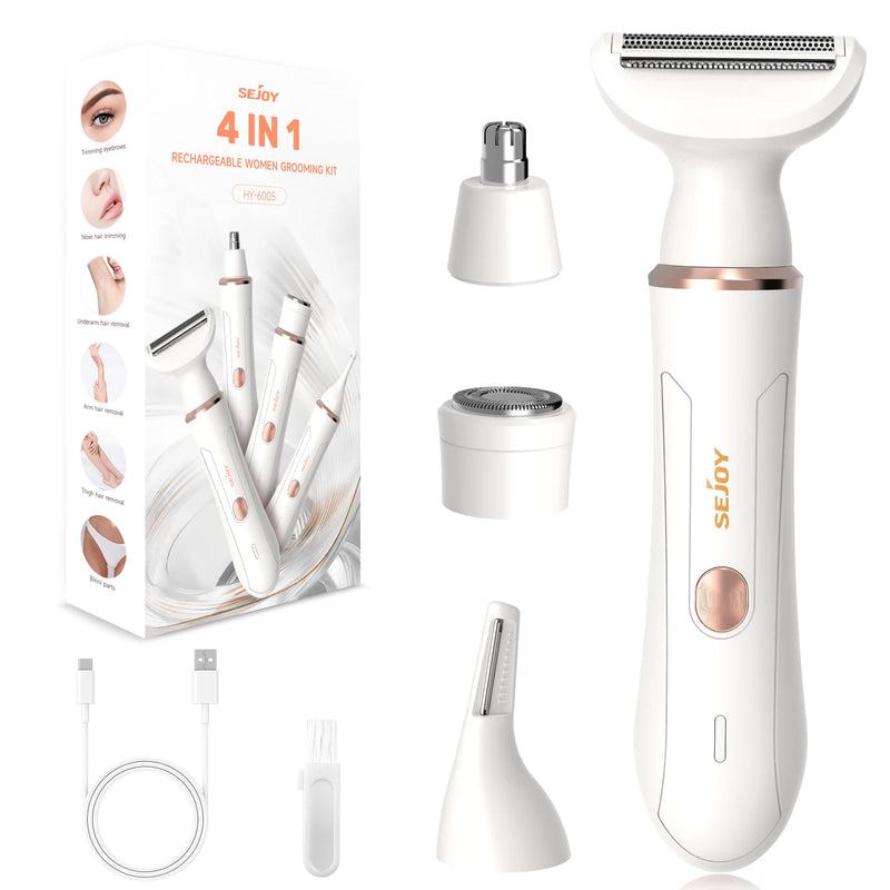 Sejoy 4 in 1 Electric Lady Shaver, Body Hair Trimmer Removal Epilator, Painless Cordless Trimmer Razor for Armpit Bikini Arm
