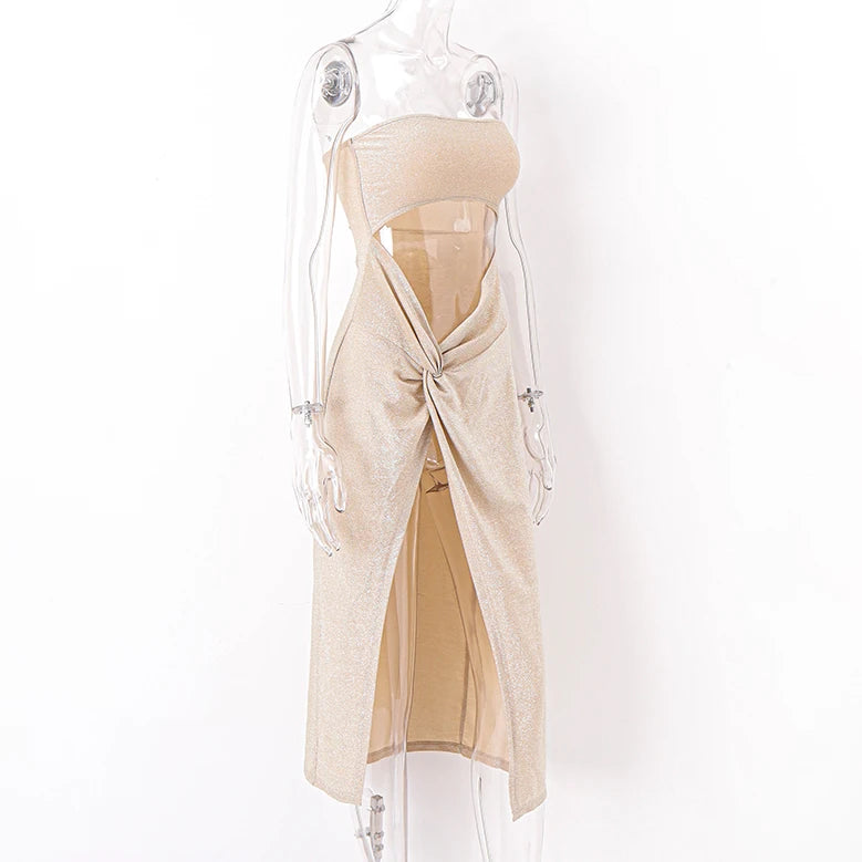 Candyhot Sexy Sleeveless Slit Dress Hollow Out Elegant Skinny Women Long Dresses Summer 2024  Fashion Ladies Party Club Vestidos