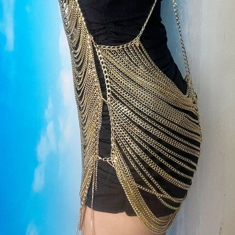 Sexy Fashion Women's Body Jewelry Punk Personality Metal Long Harness  Dress Underwear Accessories Party Festival Gift