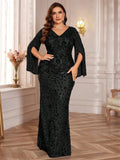 Lucyinlove Plus Size Luxury Gold Evening Dresses Women 2025 Long Sleeve Mermaid Formal Sequins Prom Wedding Party Cocktail Gowns