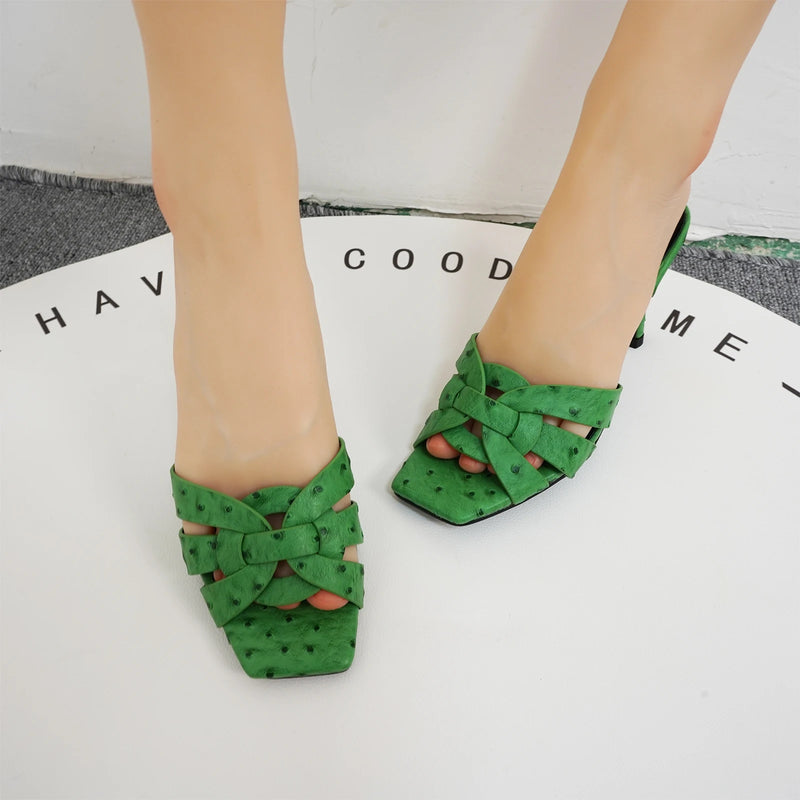 Summer Women's Slim Heel Open Toe Slippers Sexy Party Fish Mouth High Heel Luxury Brand Solid Color Outdoor High Heel Sandals9CM