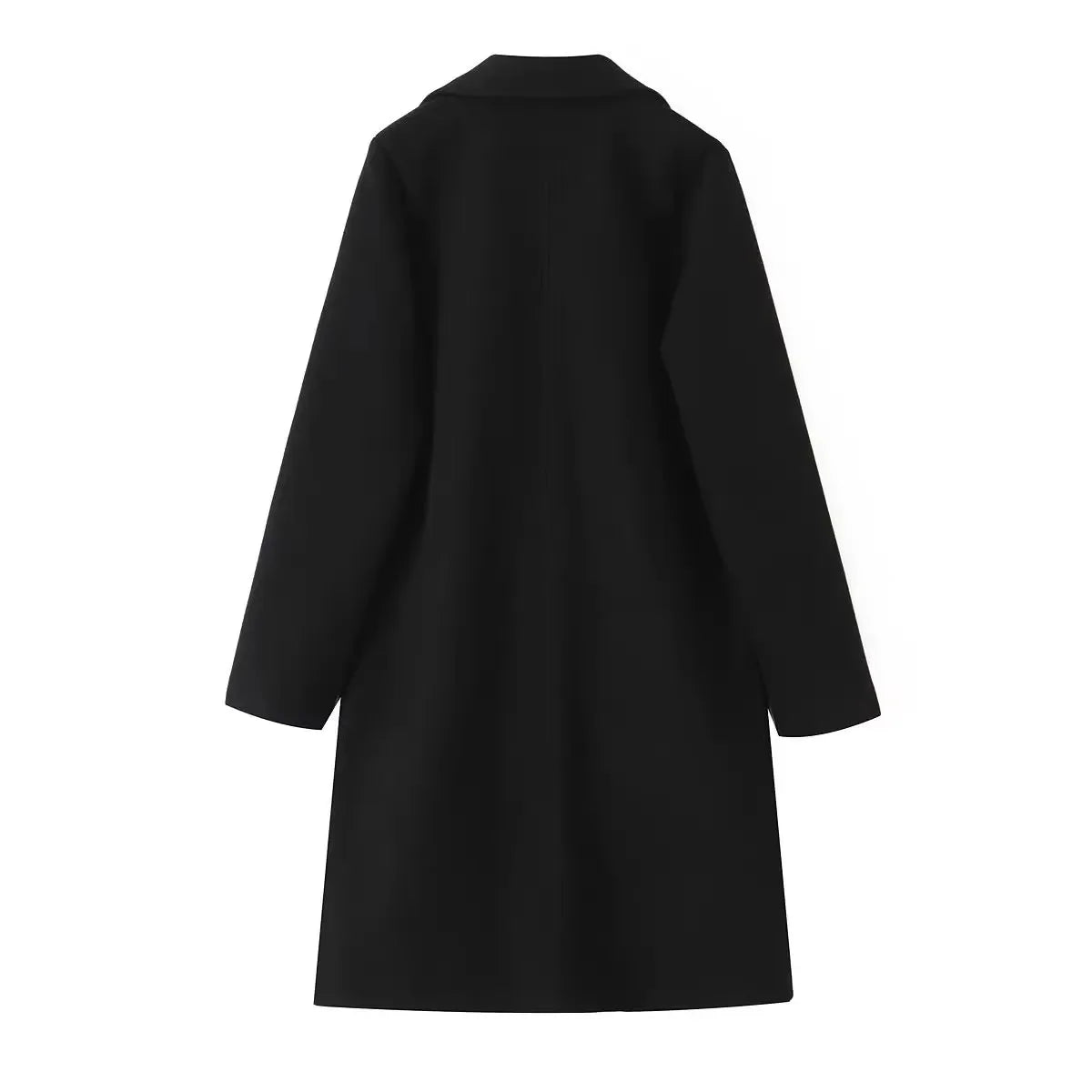 2025 Women Woolen coat Fashion Solid Open Stitch Long Trench Coats Vintage V-Neck Full Sleeves Female Chic Lady Outfits