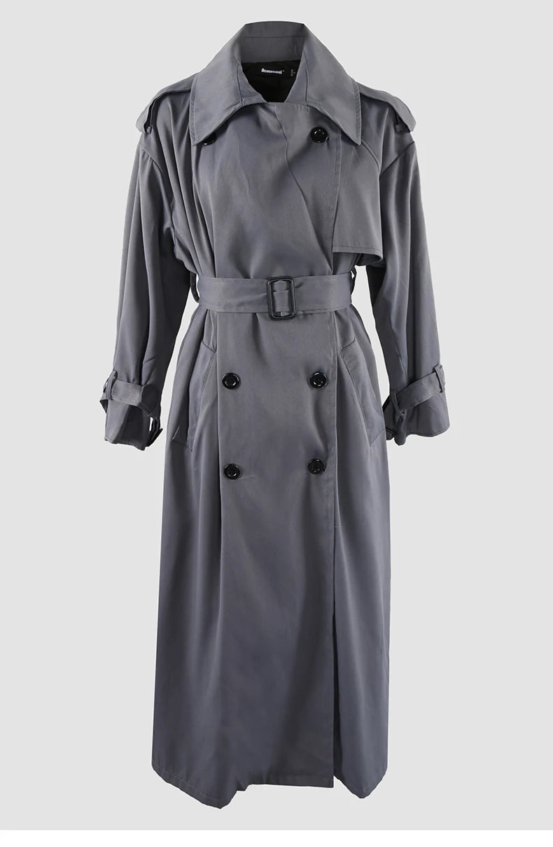 Nerazzurri Autumn Extra Long Oversized Khaki Flowy Soft Trench Coat for Women Back Slit Double Breasted Loose Casual Overcoat