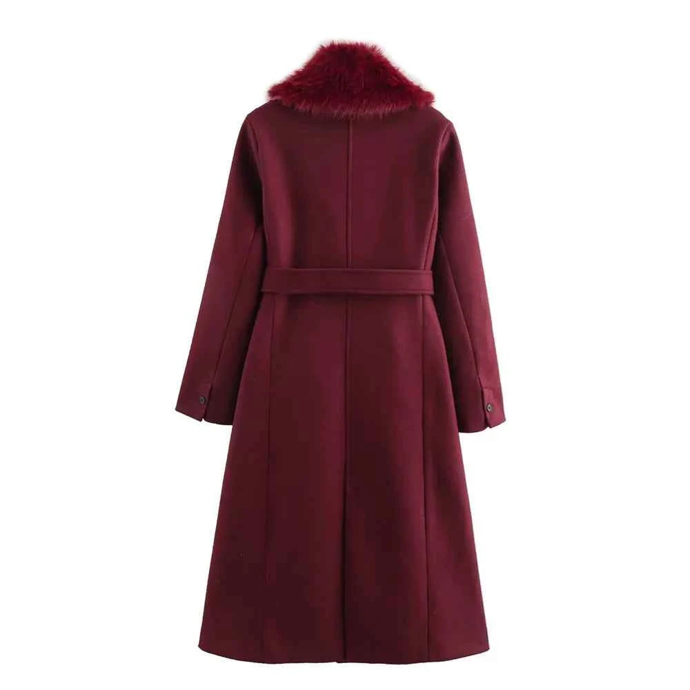 women's lapel single breasted fur collar coat jacket belt decoration autumn and winter new women's clothing