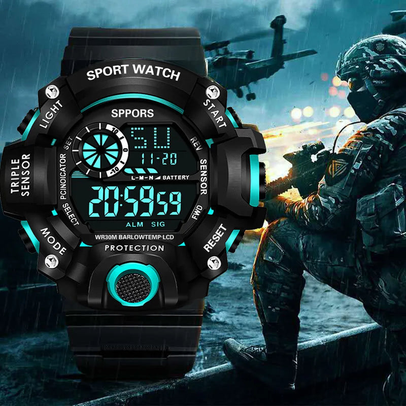 Men's Watch Fashion Sports Electronic Wristwatch Large dial Multifunctional Waterproof Luminous Alarm Kids Male's Military Watch - CRAVO ROSE