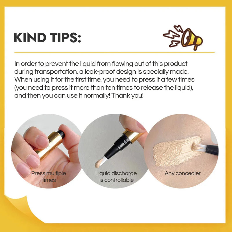 GECOMO Press Concealer Pen Corretivo Líquido Base Hidratante de Longa Duração Não Desbota Maquiagem Facial Poros Invisíveis