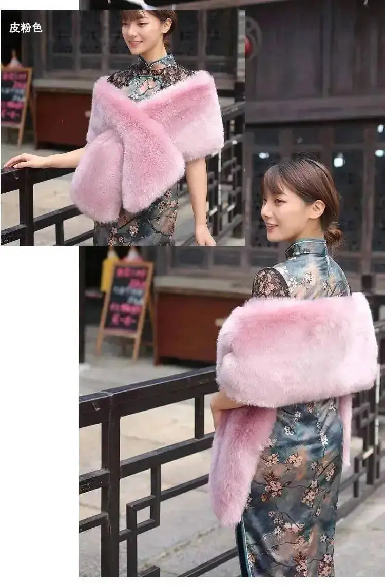 32 Colors 165*30cm Women Luxury Warm Faux Fox Fur Shawl Winter Ladies Plush Scarf Wraps Cloak Coat Wedding Long Cape Scarves