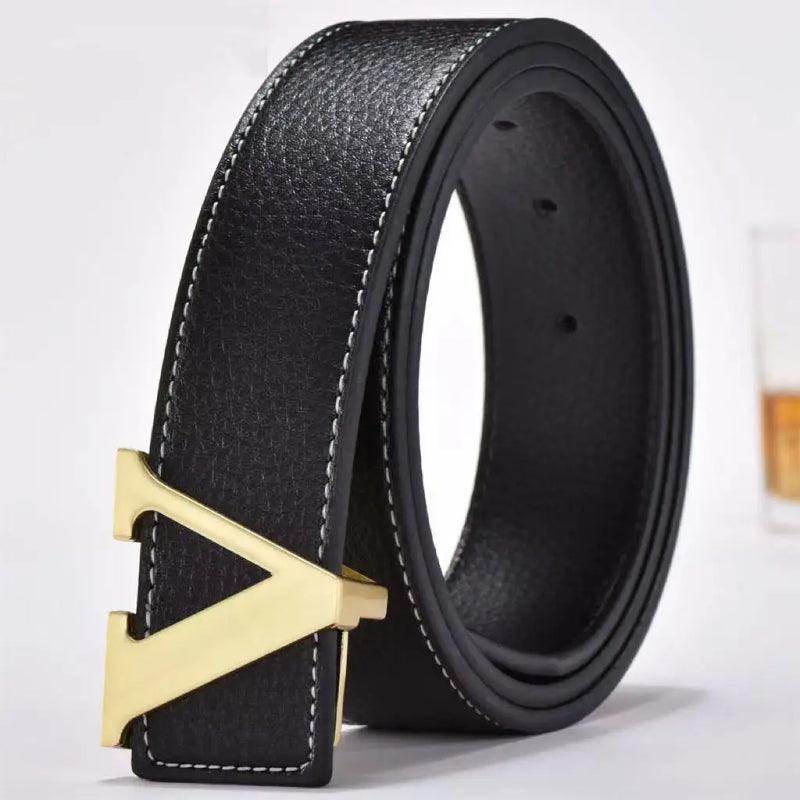 Temperamento Cinto Masculino de Negócios com Letras de Metal e Botão Versátil Decorativo Jeans Vestido Cinto Masculino de Negócios