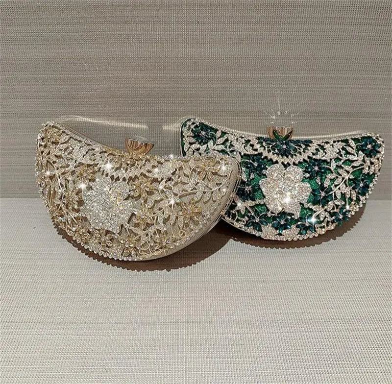 Diamond Women Clutch Luxury Evening Bags Bridal Crystal Flower Banquet Chain Shoulder Handbags Purses Wedding Party Dinner Bag