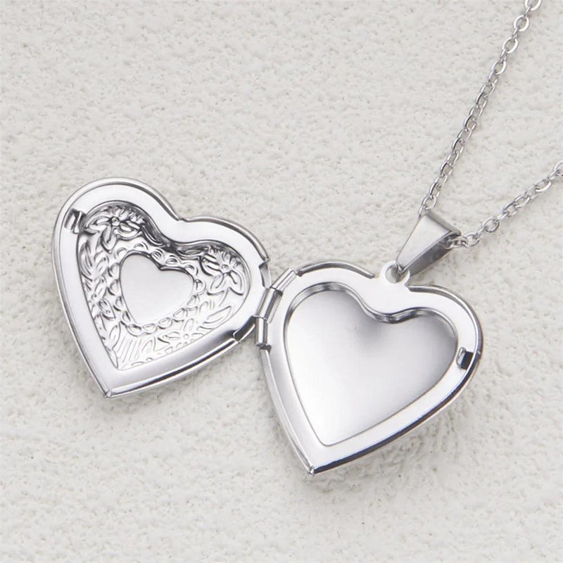 Romantic Heart Locket Pendant Openable Female Silver Color Stainless Steel Photo Frame Charm Necklace for Women Men Jewelry Gift - CRAVO ROSE