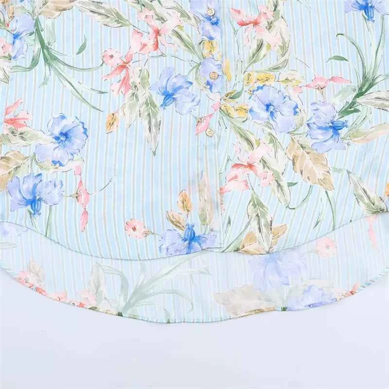 Women's Shirt 2026 Summer New Style Floral Print Long Sleeve Satin Textured Loose Shirt Beach Vacation Relaxed and Lazy