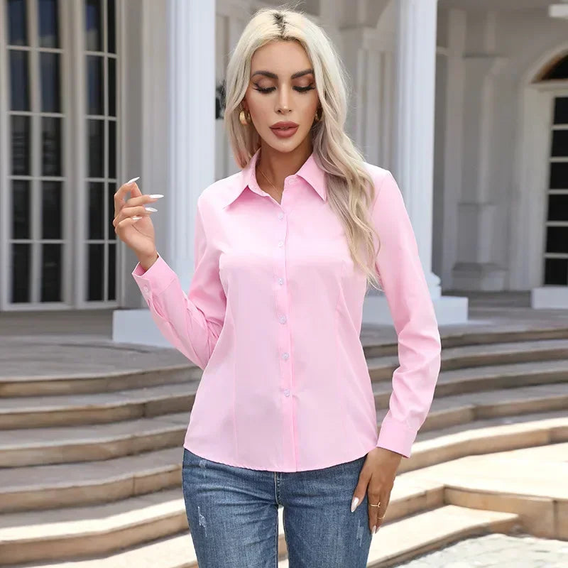 White Shirt Women Fashion Business Shirts Office Lady Long Sleeve Blouse L-6XL Women Clothing Button Shirt Plus Size Ladies Tops - CRAVO ROSE