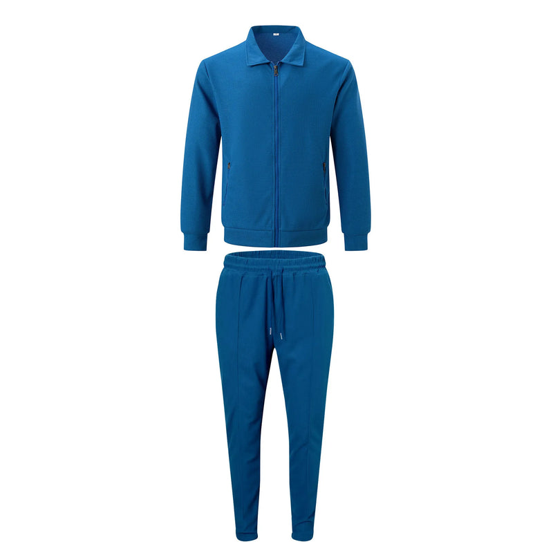 Casaco Outono Waffle Zíper Bolso Lapela Slim Cardigan Conjunto Jaqueta Masculina