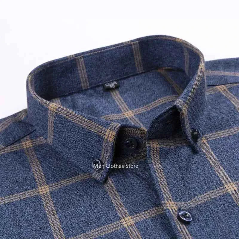 Pure Cotton Men's Plaid Shirt Long Sleeve Regular Fit Men Casual Oversized Shirt Leisure Autumn Male Clothes New Plus Size