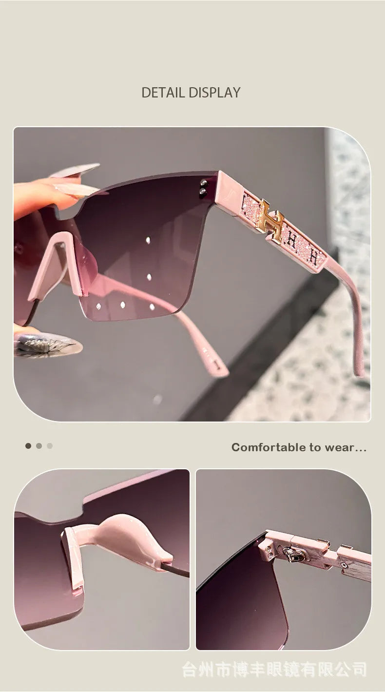New temple letters one-piece high-end fashion large frame sunglasses for women thin flashing trendy sunglasses(DS-8193)