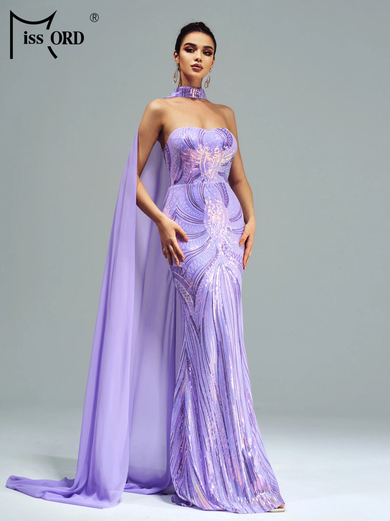 Missord New Purple Church Strapless Extended Shawl Wedding Birthday Sequin Mermaid Evening Party Formal Occasion Chic Dresses