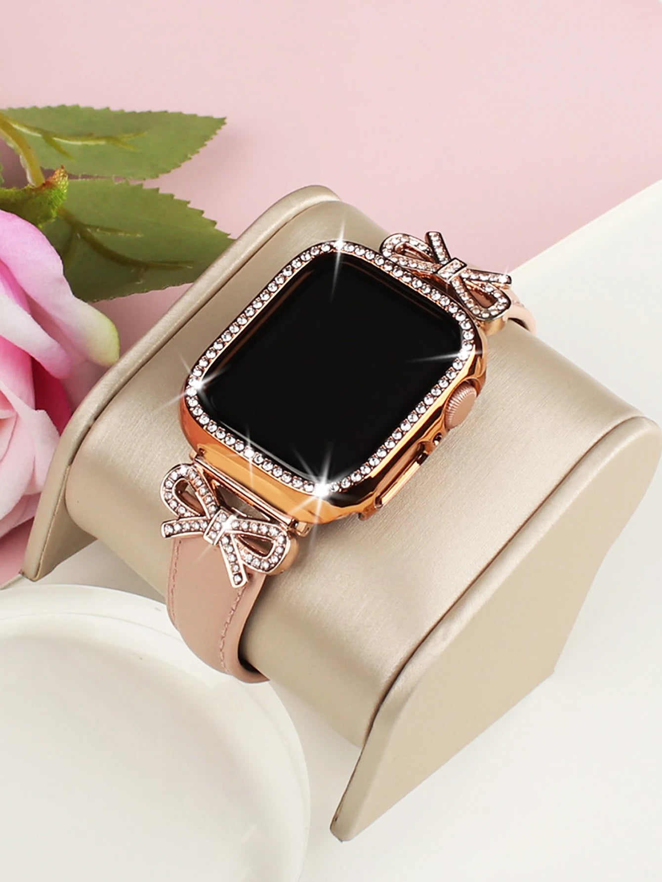 Bow strap+Diamond case for Apple Watch 40/41/42/44/45/46/49 For Fashion+Elegant Women's iWatch series11 10 987 654 accessories