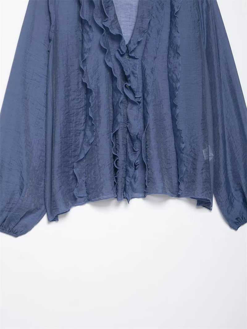 Women Shirt 2025 New Fashion Autumn Long Sleeve Layered Decorative Blouse for Women Casual Chic V-neck Ladies Top