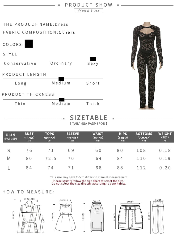 Weird Puss See Through 2 Piece Set Women Sexy  Hollow Jacquard Backless Bodysuit+Leggings Tight Activity Clubwear Skinny Outfits
