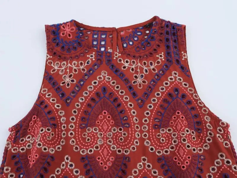 Women’s Summer Exotic Style Sleeveless Set Symmetric Pattern Ruffle Top Matching Pleated Skirt Comfortable Outfit Limited Stock