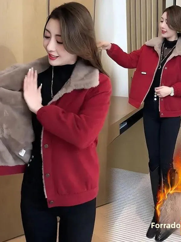 Thickened Fleece Lined Cotton Parka Coat Women's Style 2025 Winter New Arrival American Retro Mountain Eagle Design Jacket