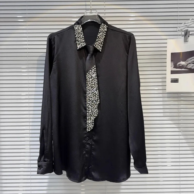 Blusa elegante e chique com losangos emendados lapela, manga comprida, design temperamental, camisa sensual