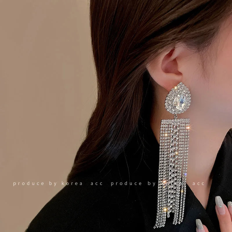 Korean Style Exaggerated Women Girls Shiny Rhinestone Earrings Luxury High Quality Big Crystal Ear Rings Decoration Lady Jewelry