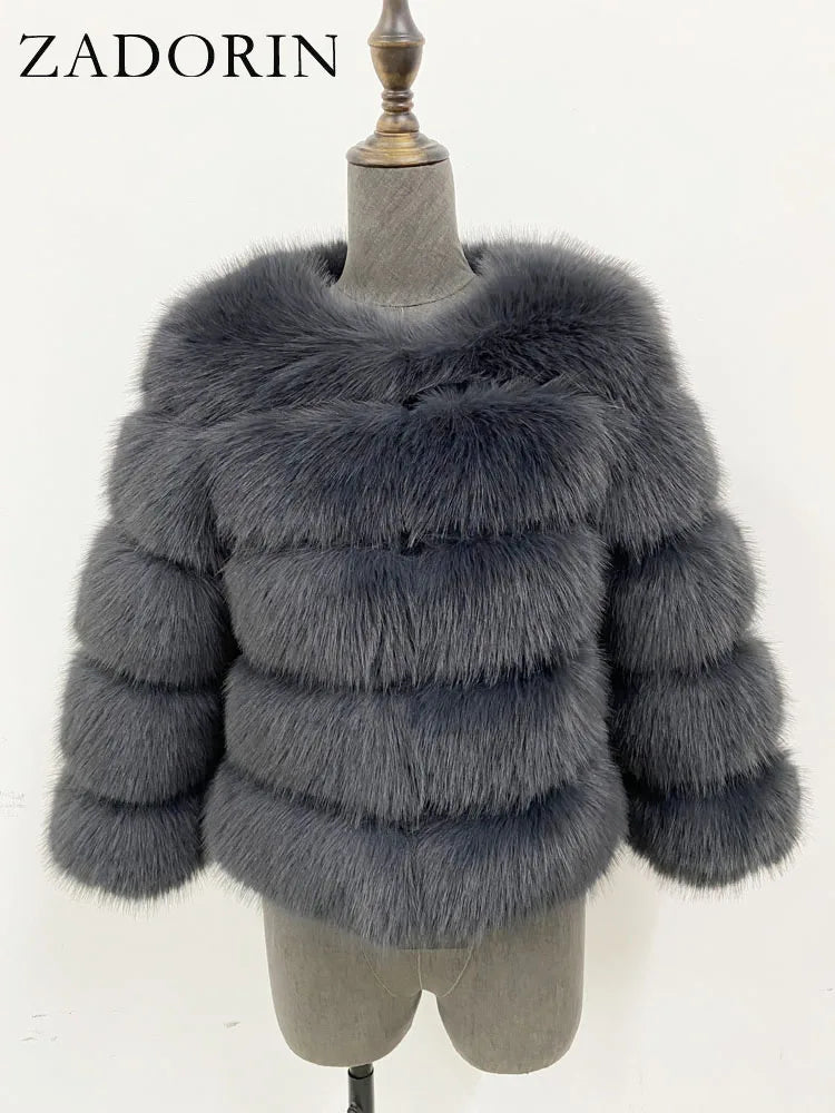 ZADORIN S-6XL Mink Coat Winter Black White Faux Fur Coat Woman Elegant Fluffy Faux Fur Jacket Top Short Fur Coats Woman Clothing