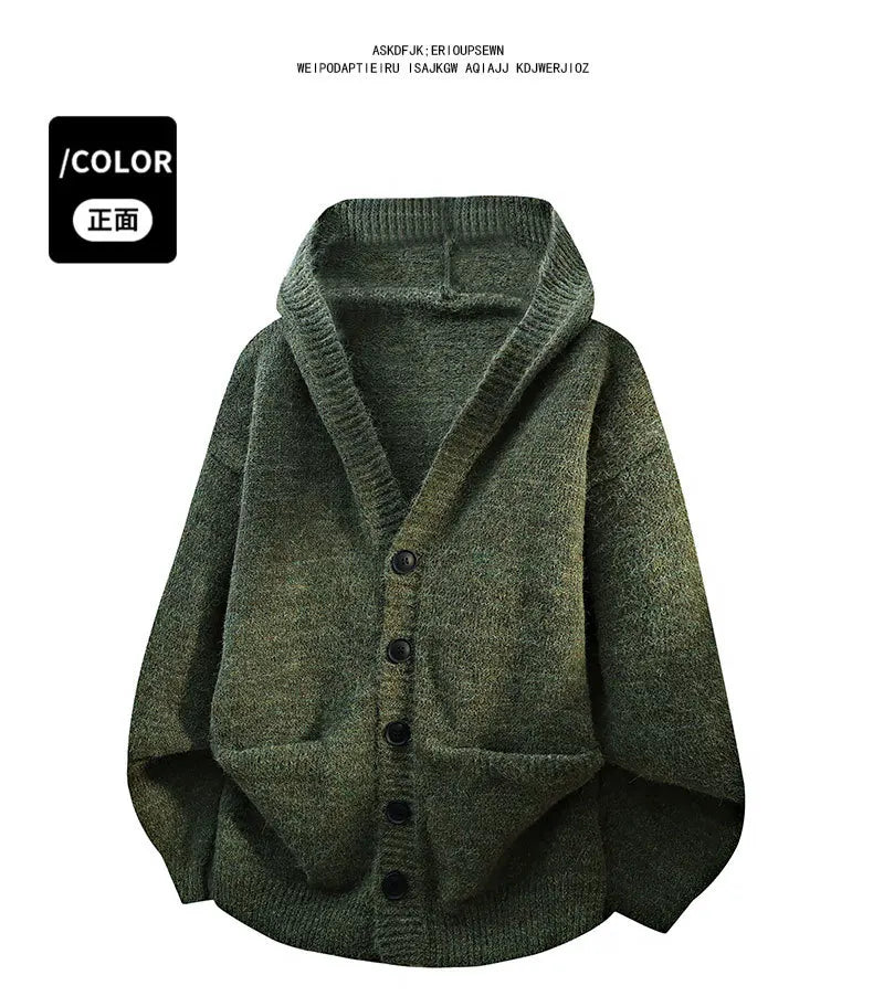 Men's Hooded Knit Cardigan Button Front Loose Fit Autumn Casual Fashion Warm Comfortable Lazy Style Sweater Outerwear