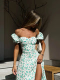 Vestido floral Wolfeel com ombros de fora, elegante, longo, slim fit, estampado, sexy